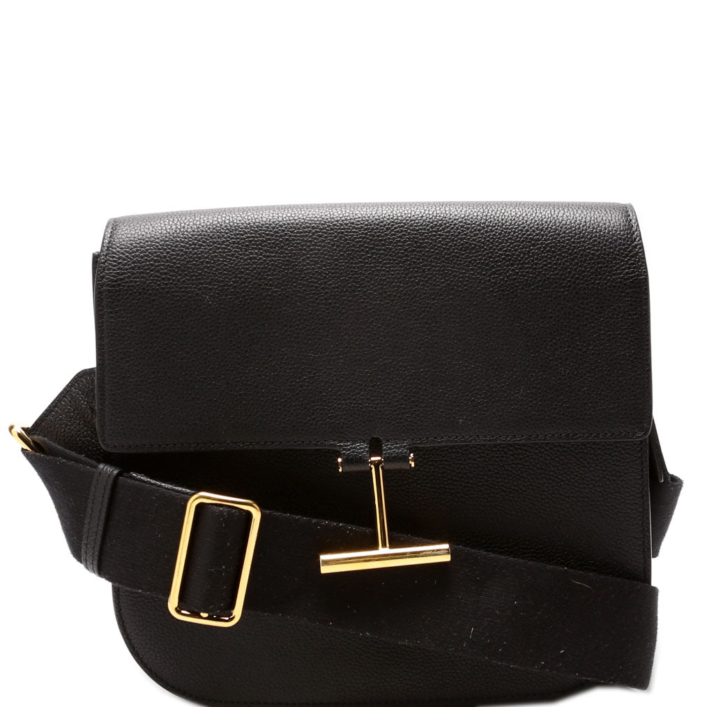 T Clasp Tara Crossbody Grained Calfskin Black