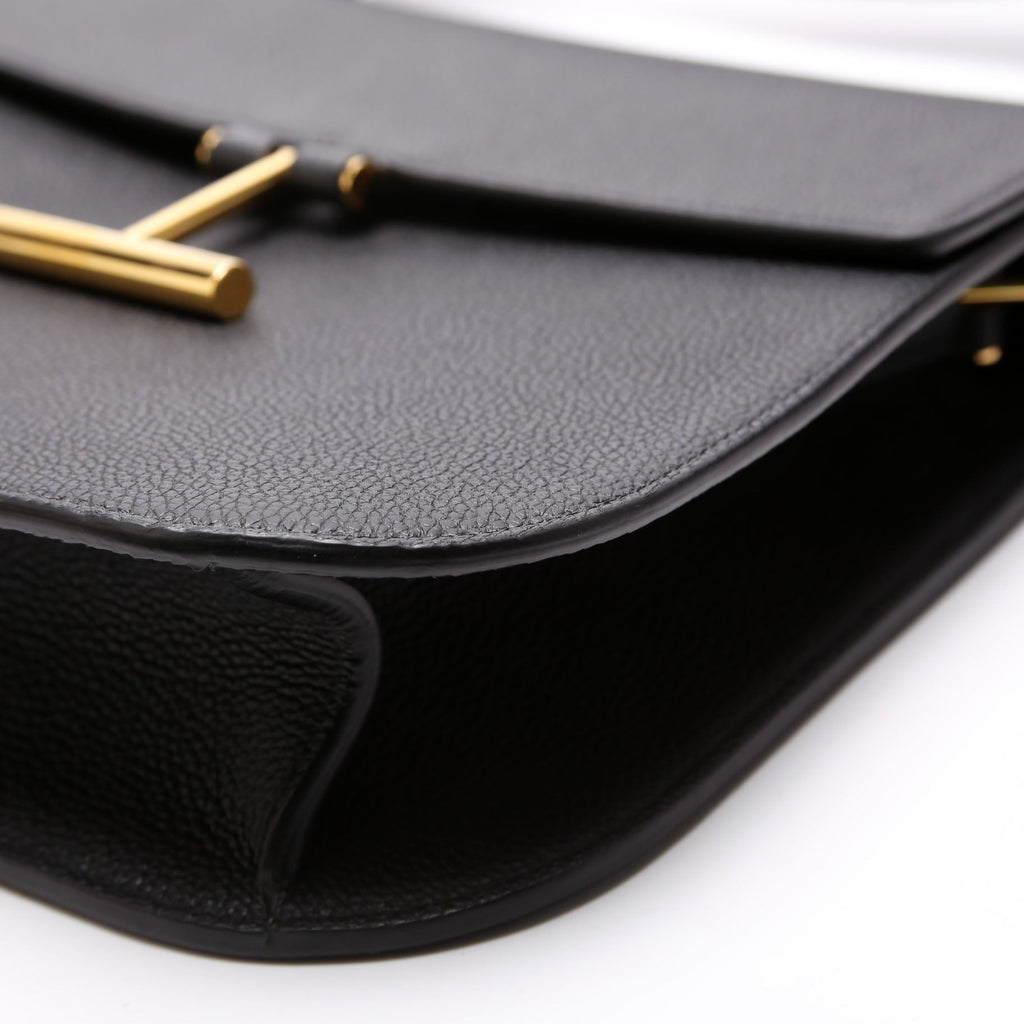 T Clasp Tara Crossbody Grained Calfskin Black