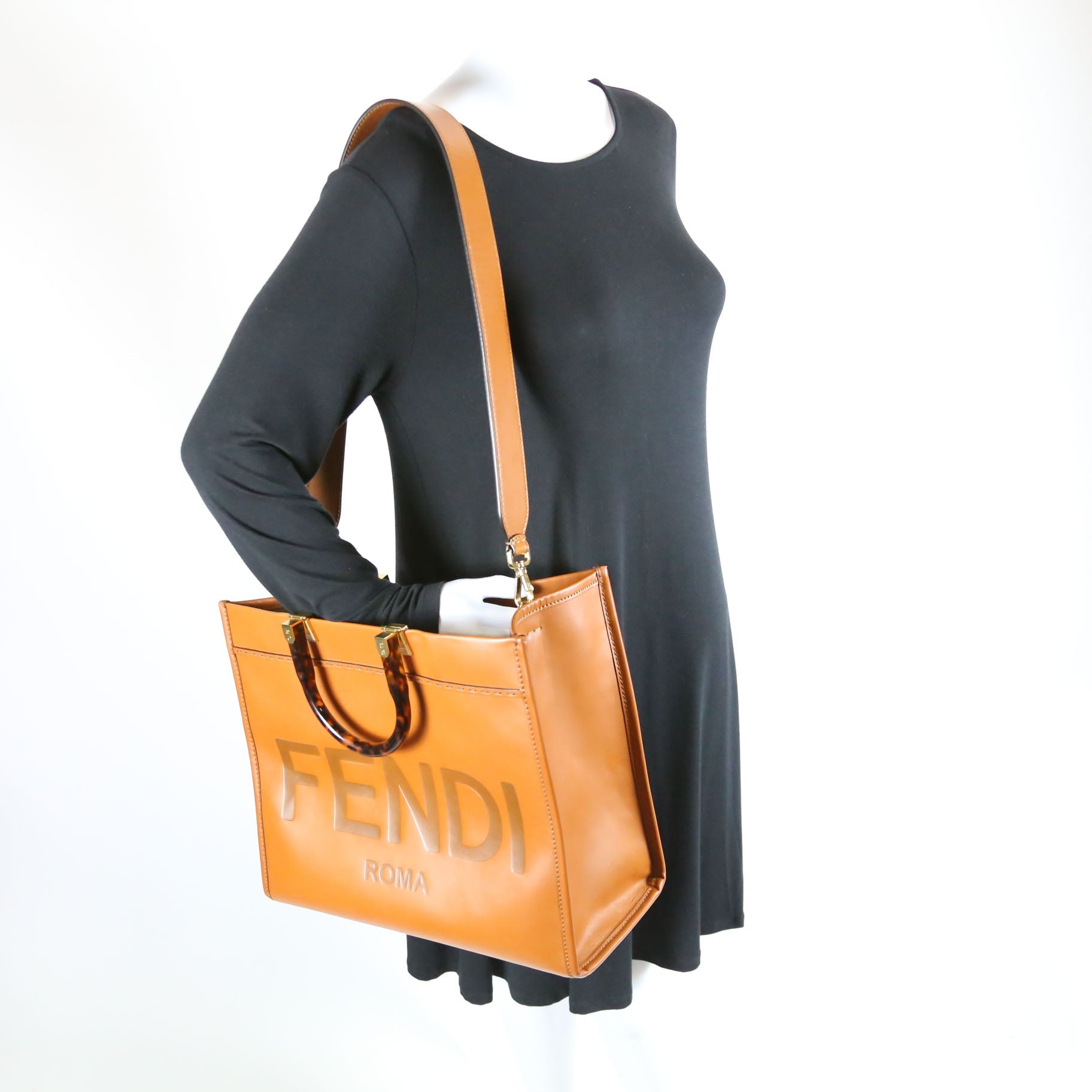 Fendi 8BH386 Sunshine Shopper Medium Leather Brown