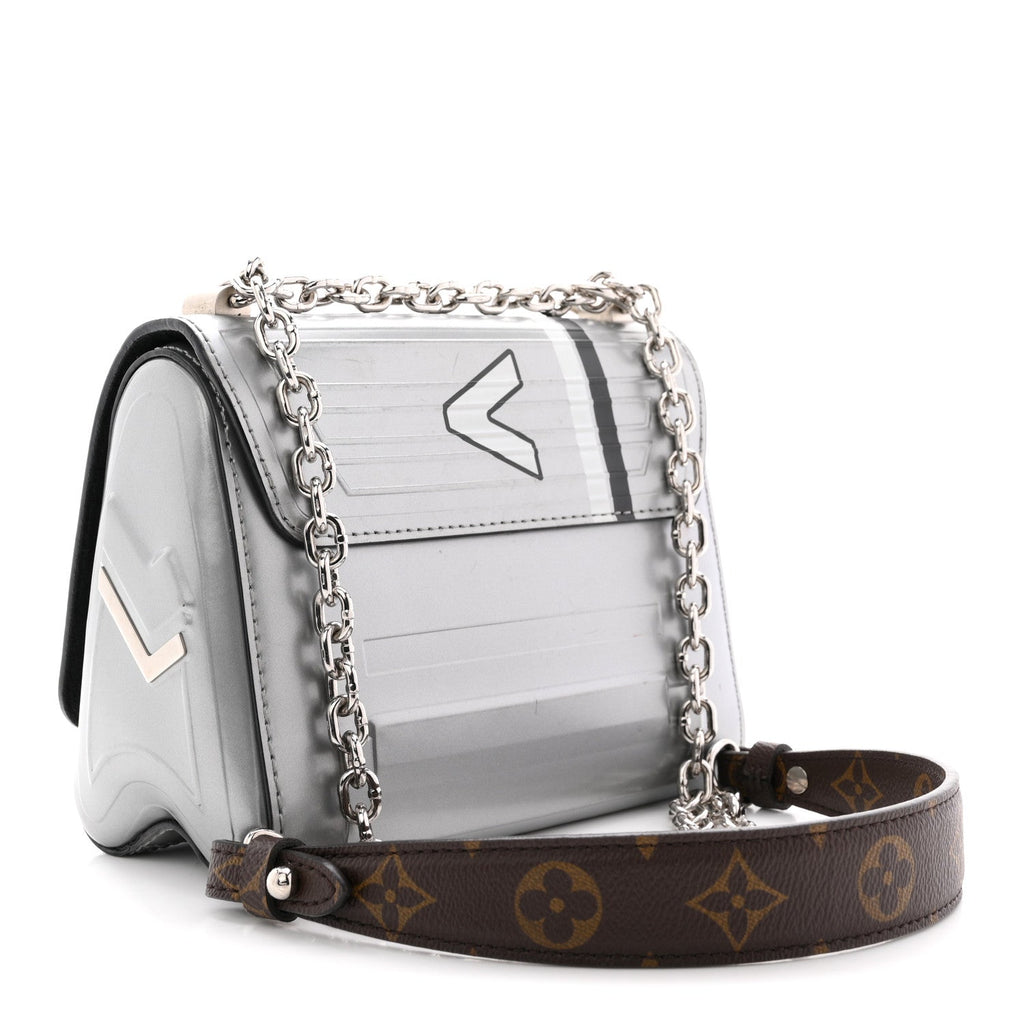 Louis Vuitton Calfskin Monogram Spaceship Embossed Twist Shoulder Bag PM Argent