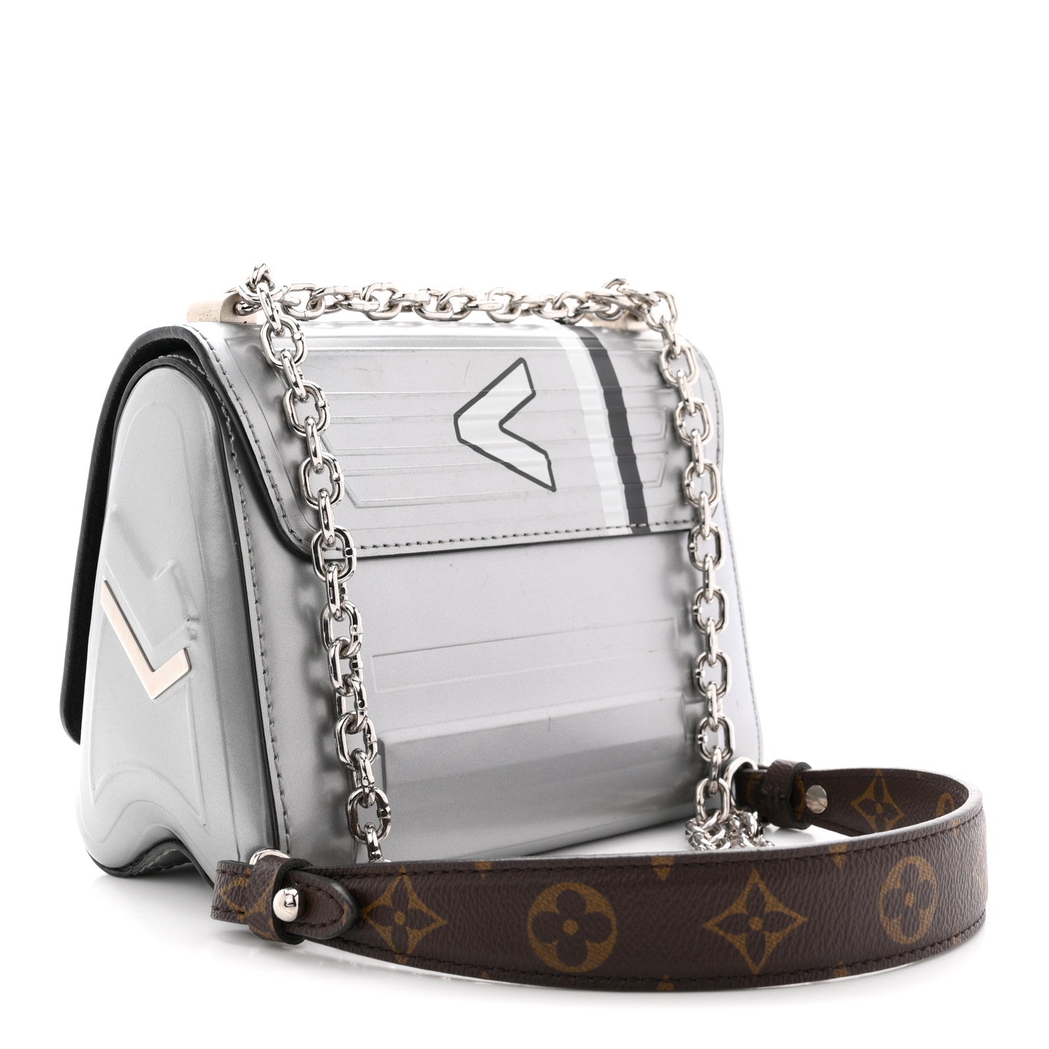 Louis Vuitton Calfskin Monogram Spaceship Embossed Twist Shoulder Bag PM Argent