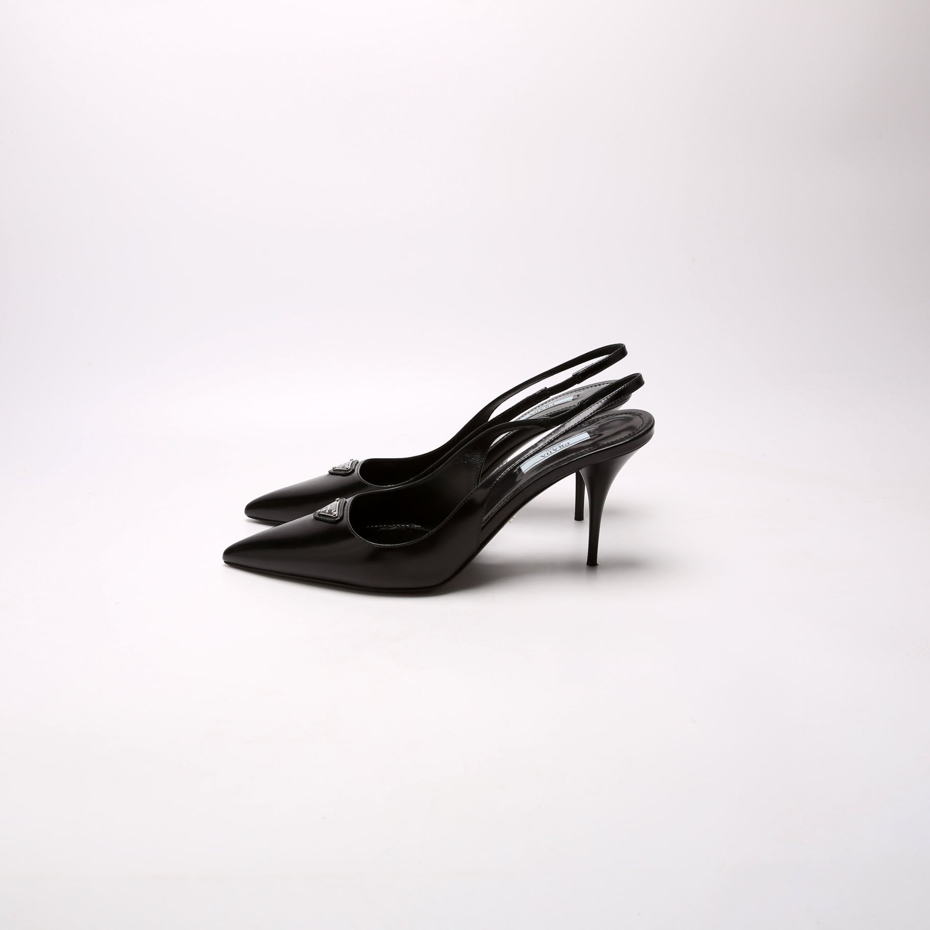 Triangle Logo Leather Sling Back Pumps Size 40 Black