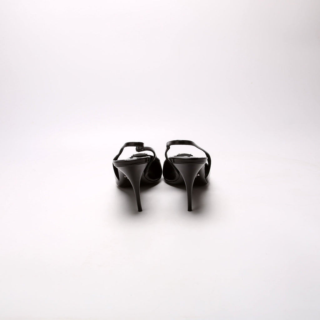Triangle Logo Leather Sling Back Pumps Size 40 Black