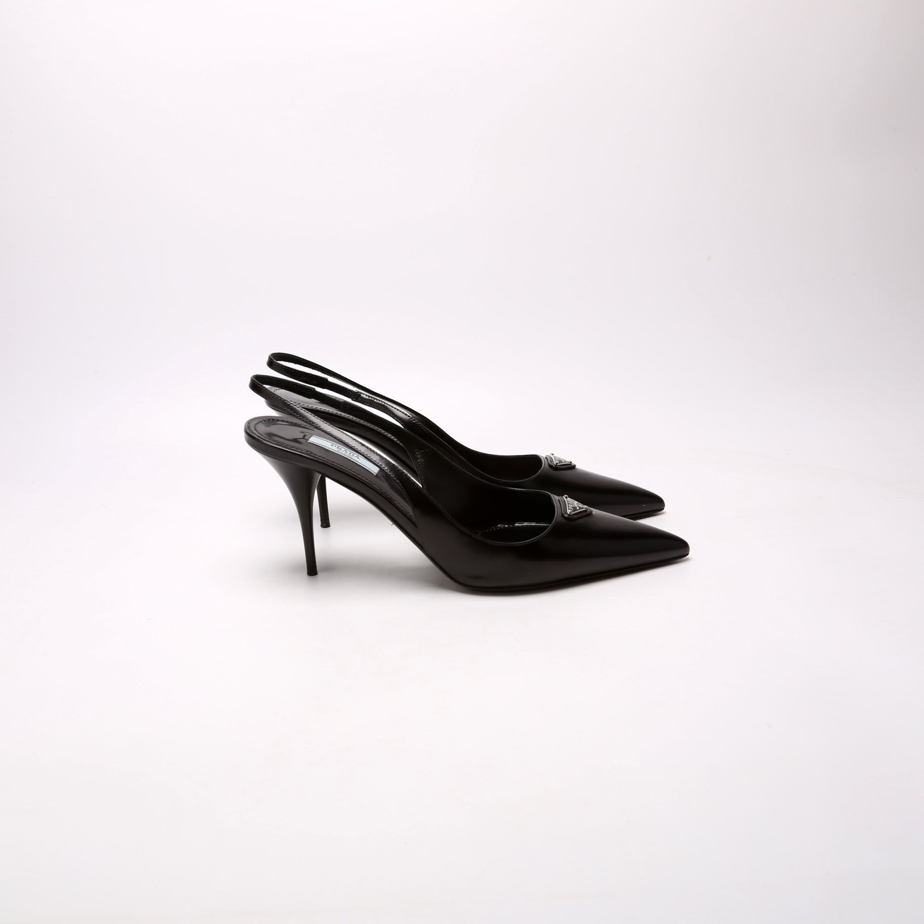 Triangle Logo Leather Sling Back Pumps Size 40 Black