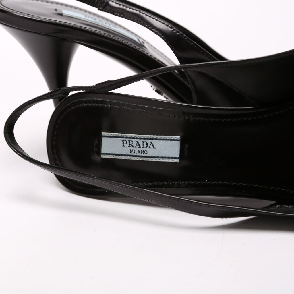 Triangle Logo Leather Sling Back Pumps Size 40 Black