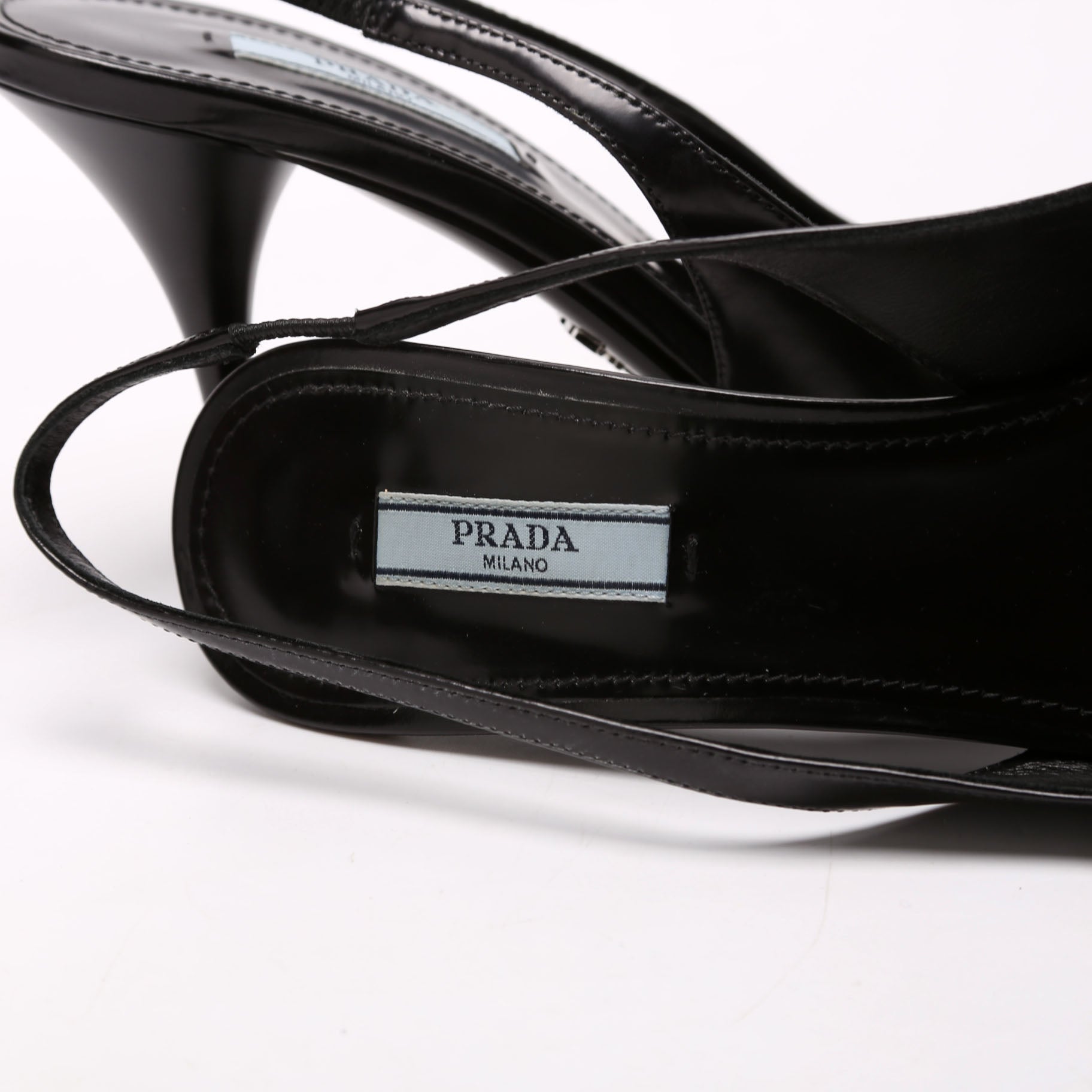 Triangle Logo Leather Sling Back Pumps Size 40 Black