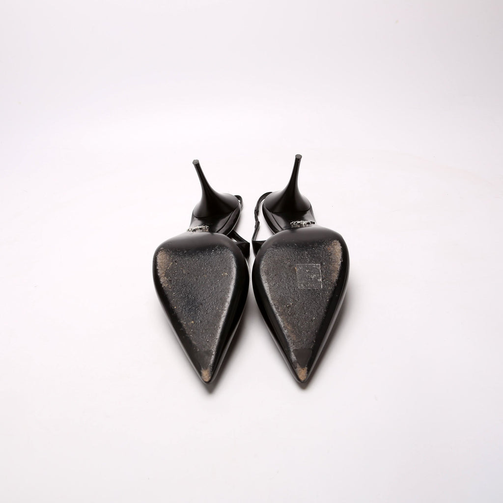 Triangle Logo Leather Sling Back Pumps Size 40 Black