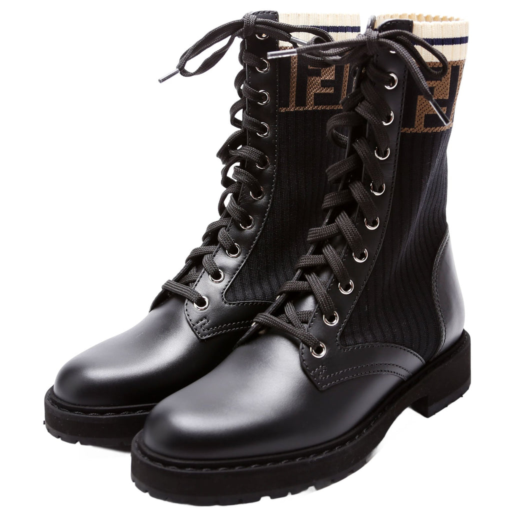 Fendi Rockoko Combat Boots Size 35 Black