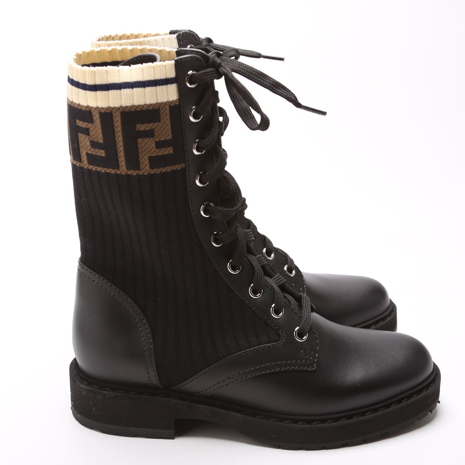Fendi Rockoko Combat Boots Size 35 Black