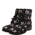 Tweed Logo Lace-Up Boots Size 37.5 Black/Multicolor