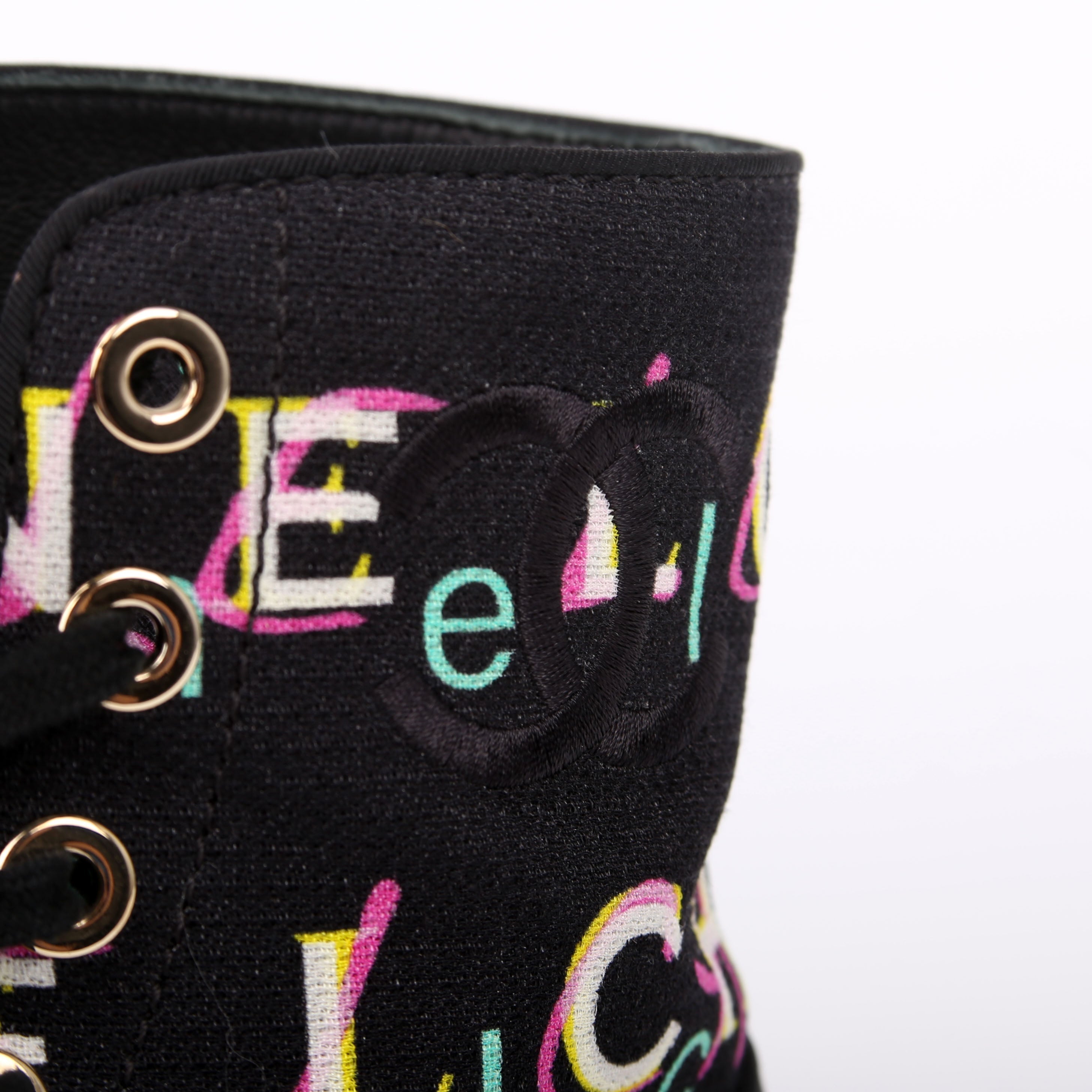 Tweed Logo Lace-Up Boots Size 37.5 Black/Multicolor