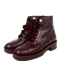 CC Calfskin/Velvet Pearl Combat Boots Size 38 Burgundy