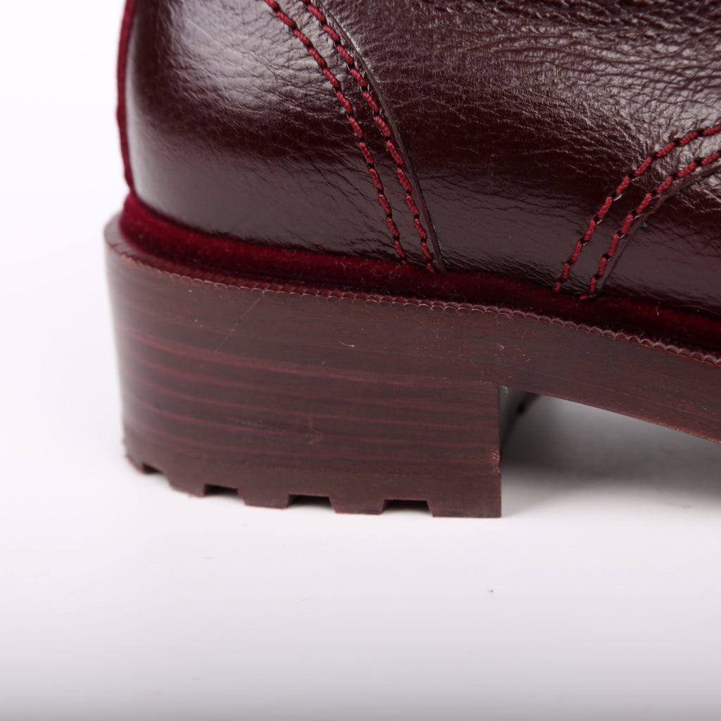 CC Calfskin/Velvet Pearl Combat Boots Size 38 Burgundy