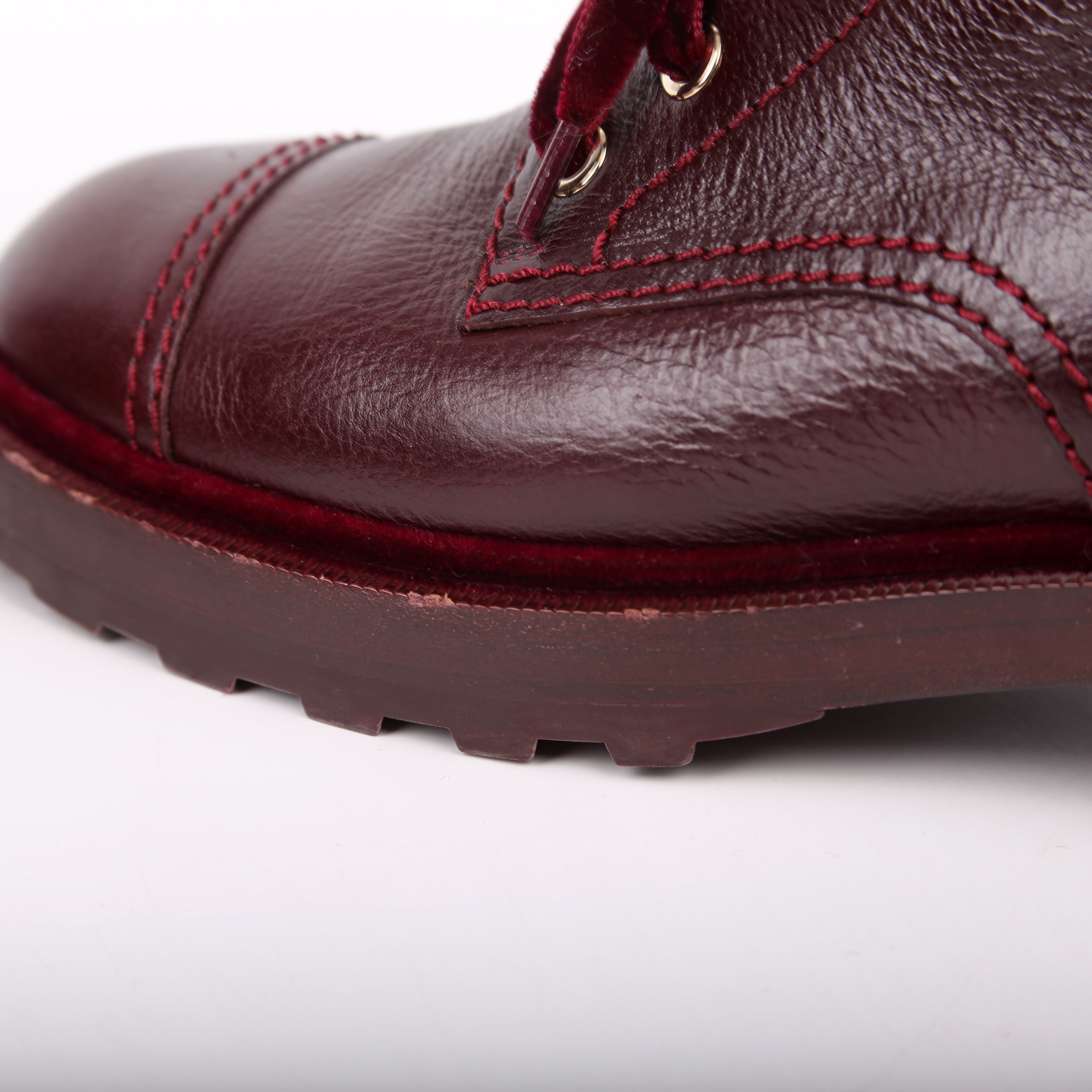 CC Calfskin/Velvet Pearl Combat Boots Size 38 Burgundy