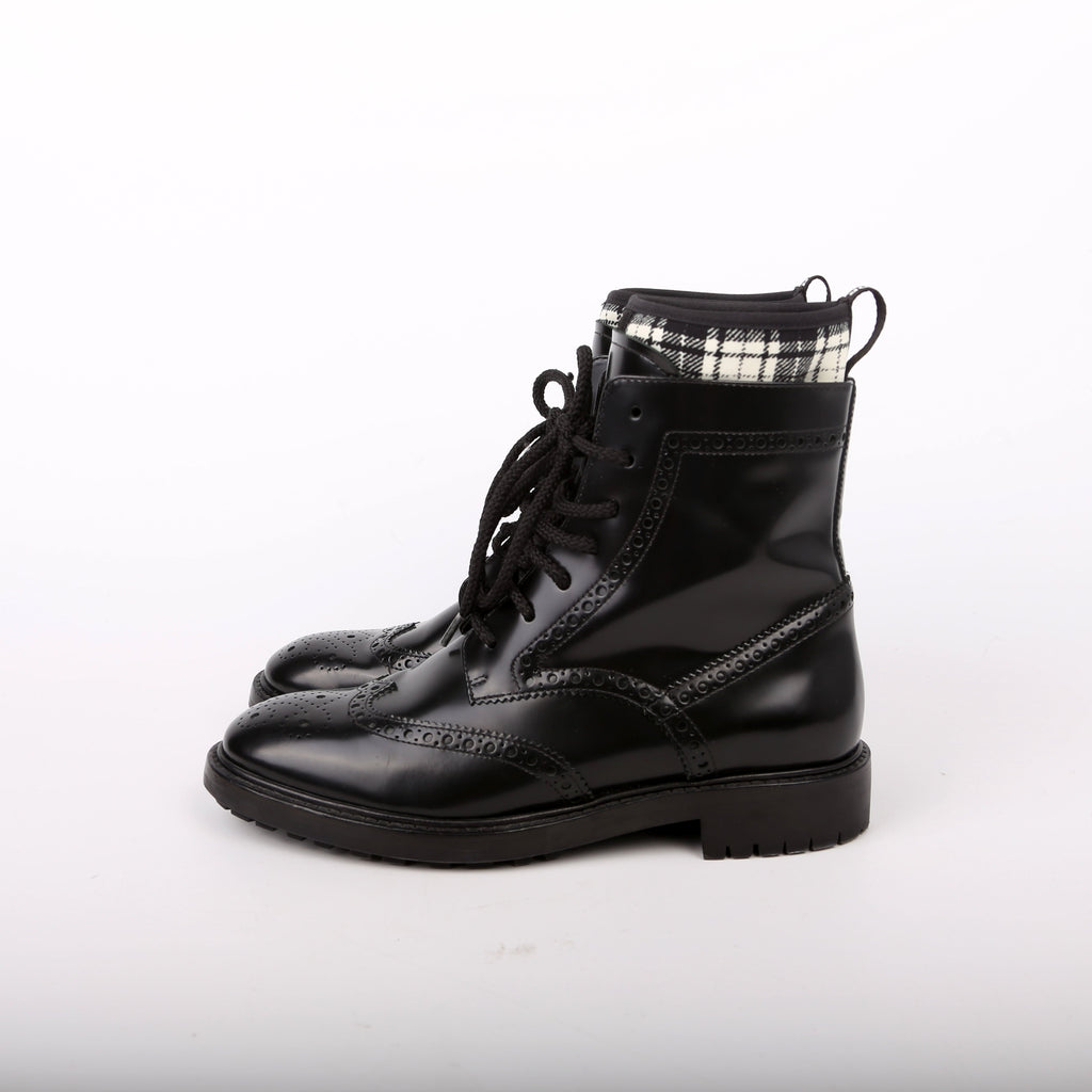 D-Order Lace-Up Calfskin Boots Size 37 Black