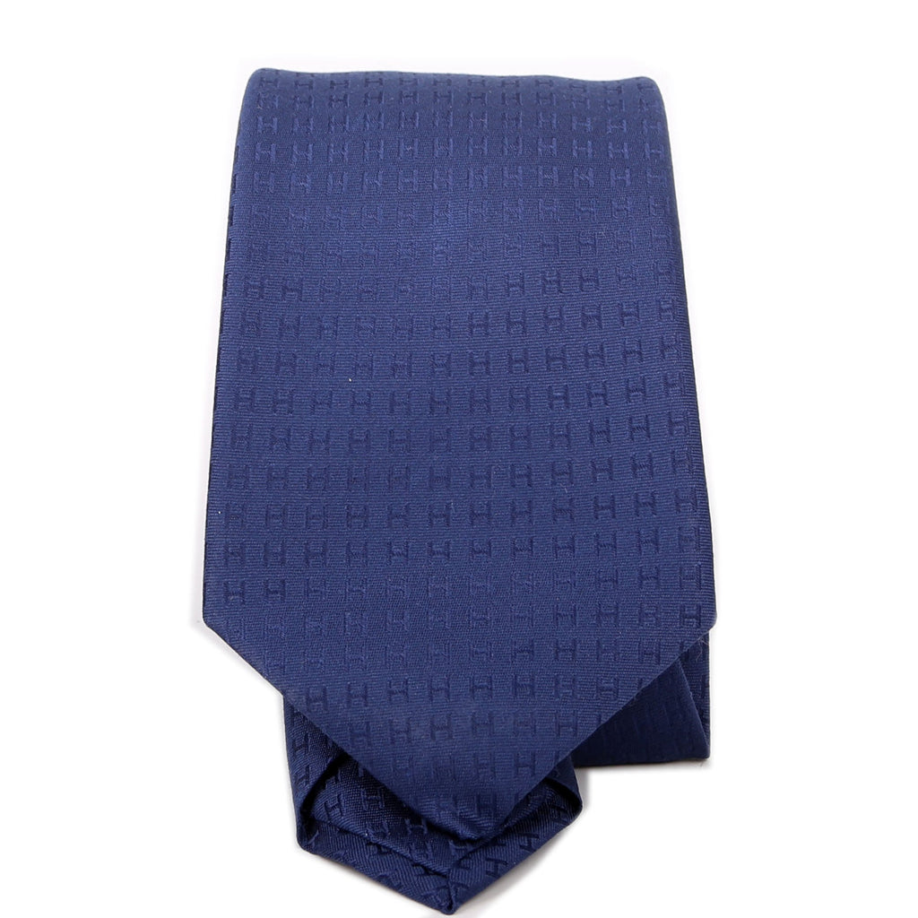 H Logo Silk Tie Navy