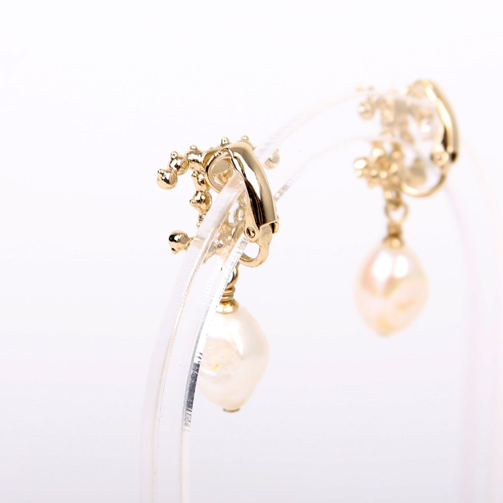 CC Pearl Drop Clip On Earrings Gold