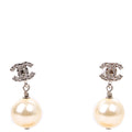 Crystal CC Pearl Drop Earrings Silver
