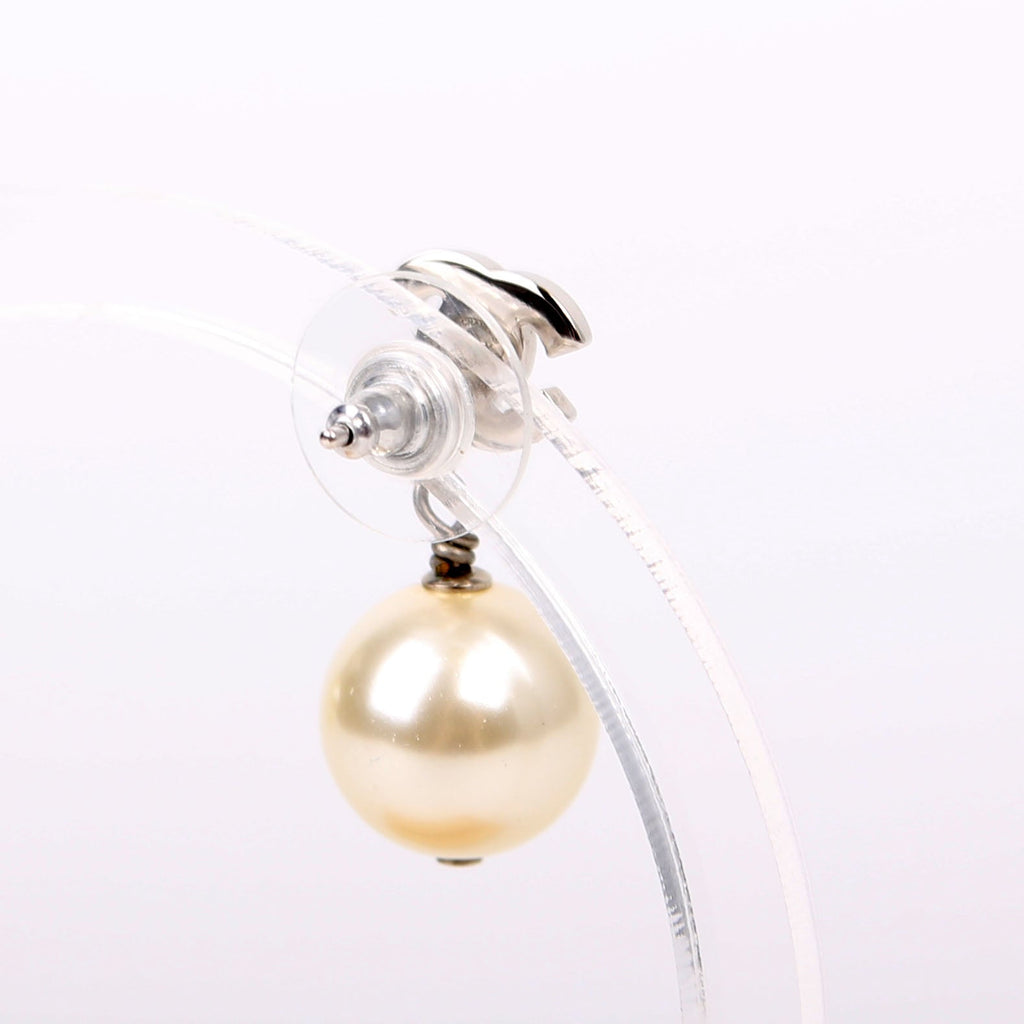 Crystal CC Pearl Drop Earrings Silver
