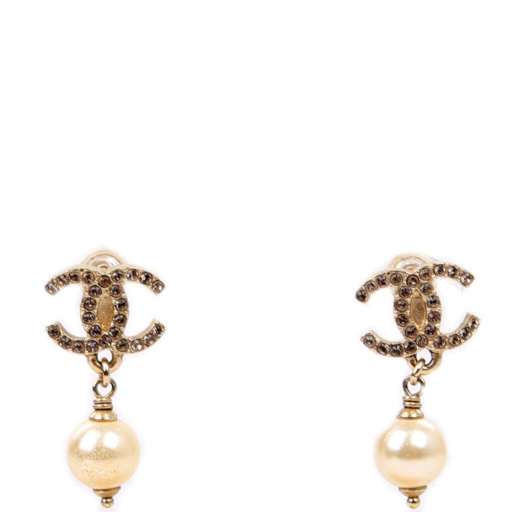 CC Crystal Pearl Drop Earrings Gold