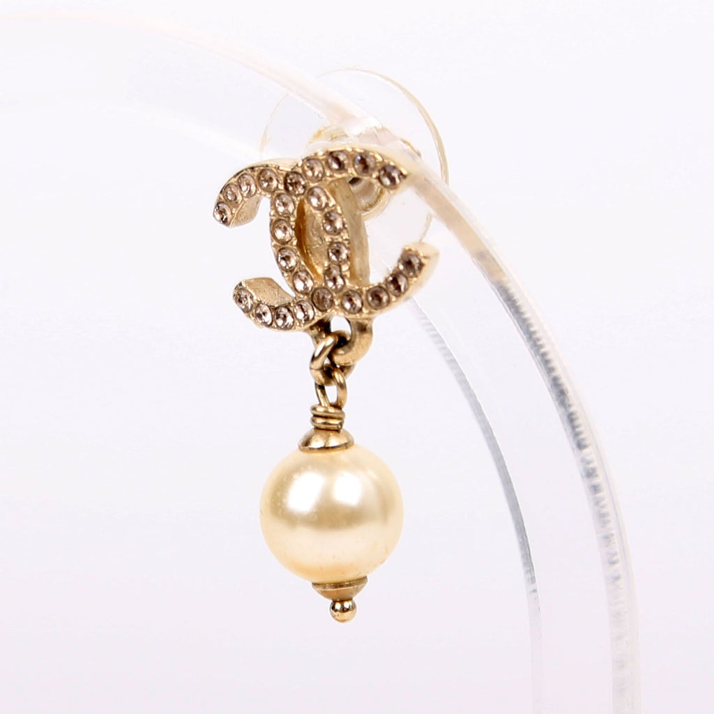 CC Crystal Pearl Drop Earrings Gold