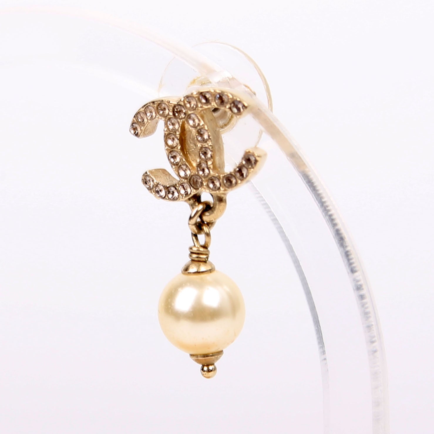 CC Crystal Pearl Drop Earrings Gold