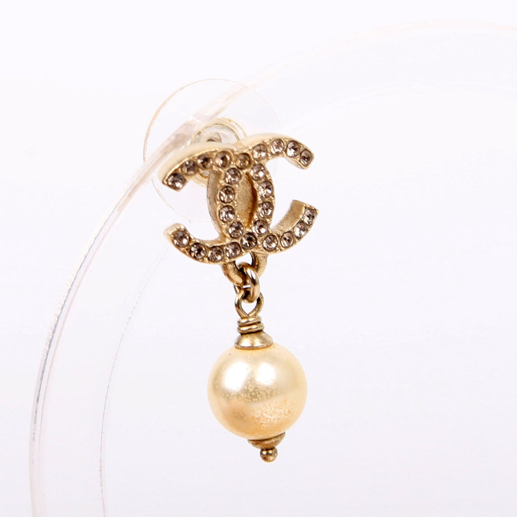 CC Crystal Pearl Drop Earrings Gold