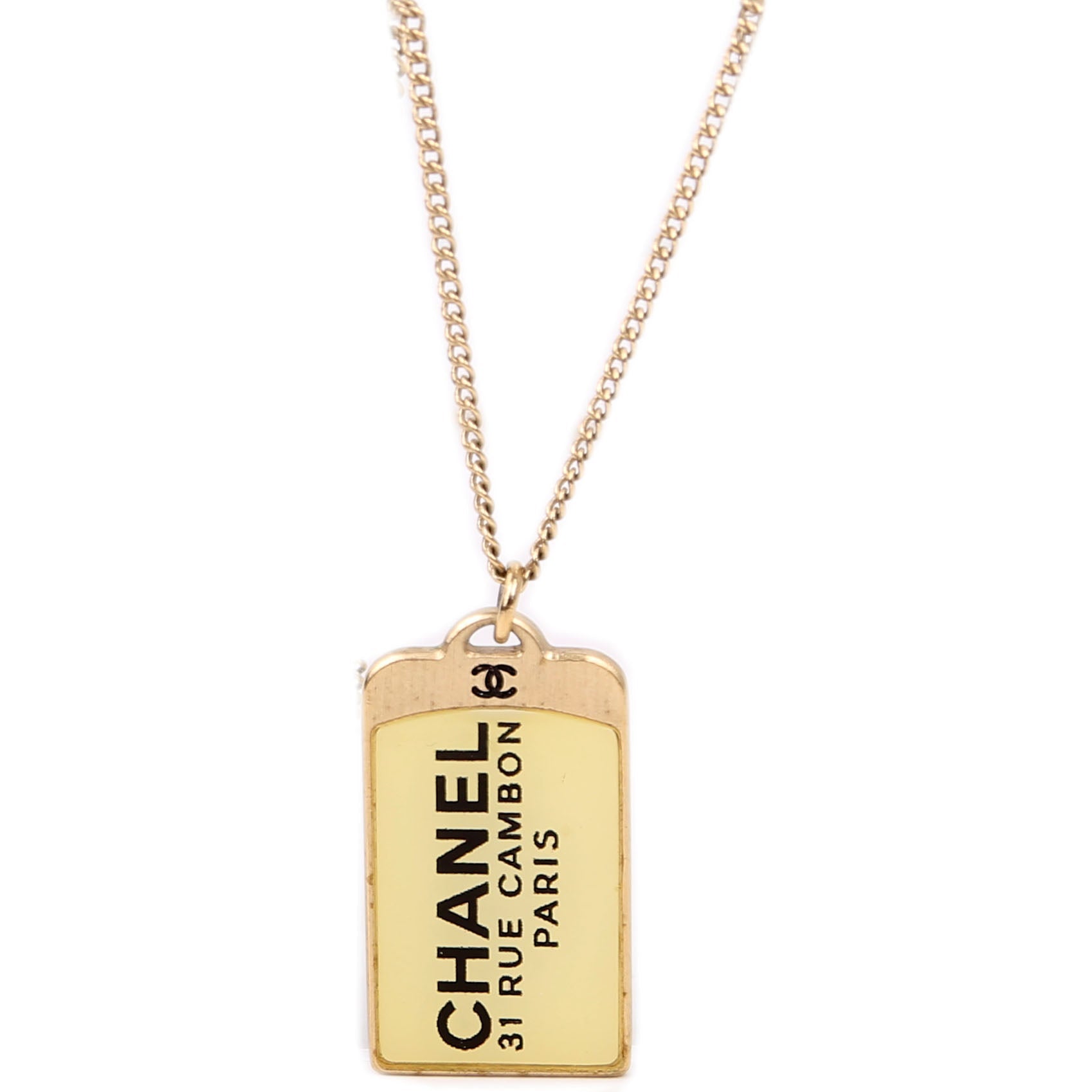 Cambon Dog Tag Long Necklace Gold