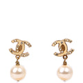 Enamel CC Pearl Drop Earrings Champagne