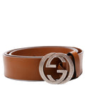 546389 Interlocking GG Leather Belt Size 110/44 Brown