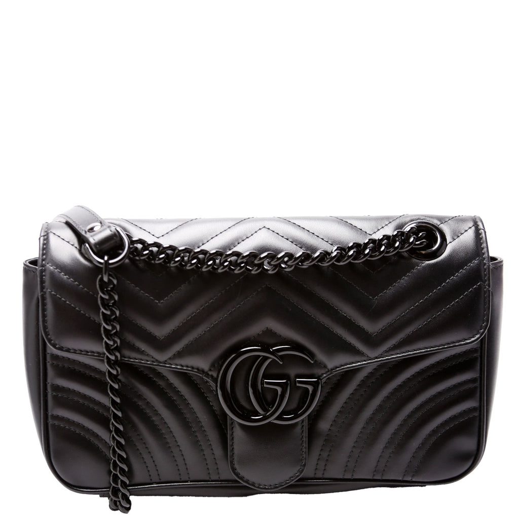 443497 Marmont Leather Monochrome Shoulder Small Flap Black