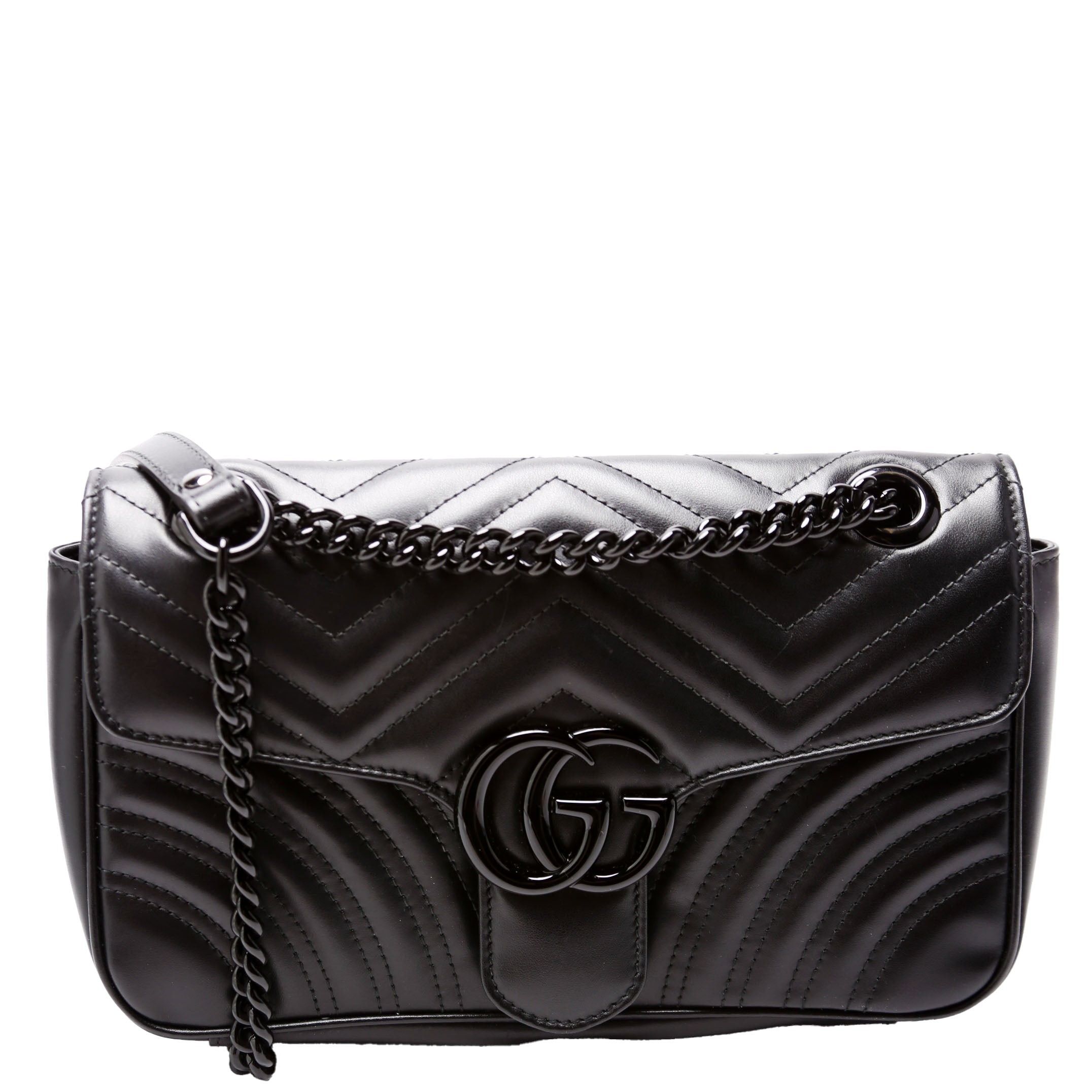 443497 Marmont Leather Monochrome Shoulder Small Flap Black
