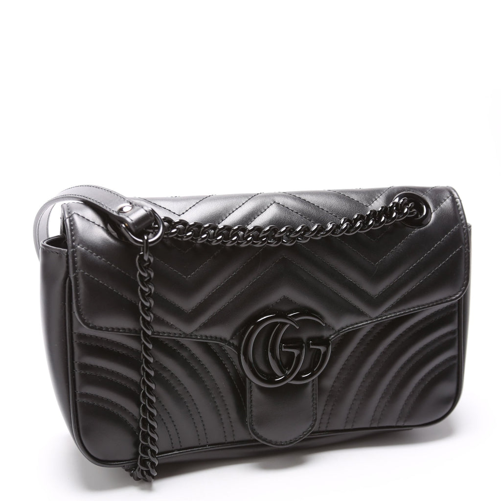 443497 Marmont Leather Monochrome Shoulder Small Flap Black