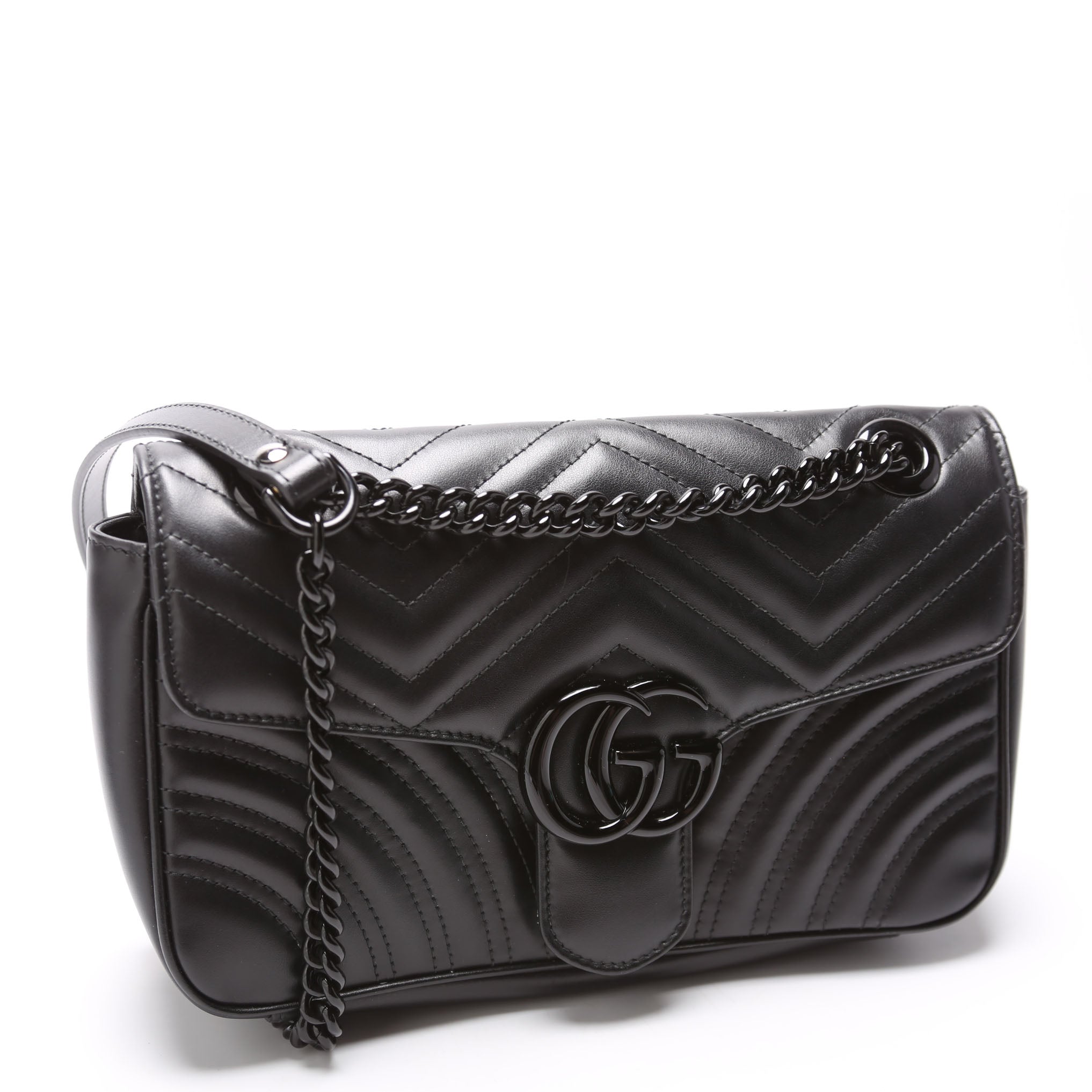 443497 Marmont Leather Monochrome Shoulder Small Flap Black