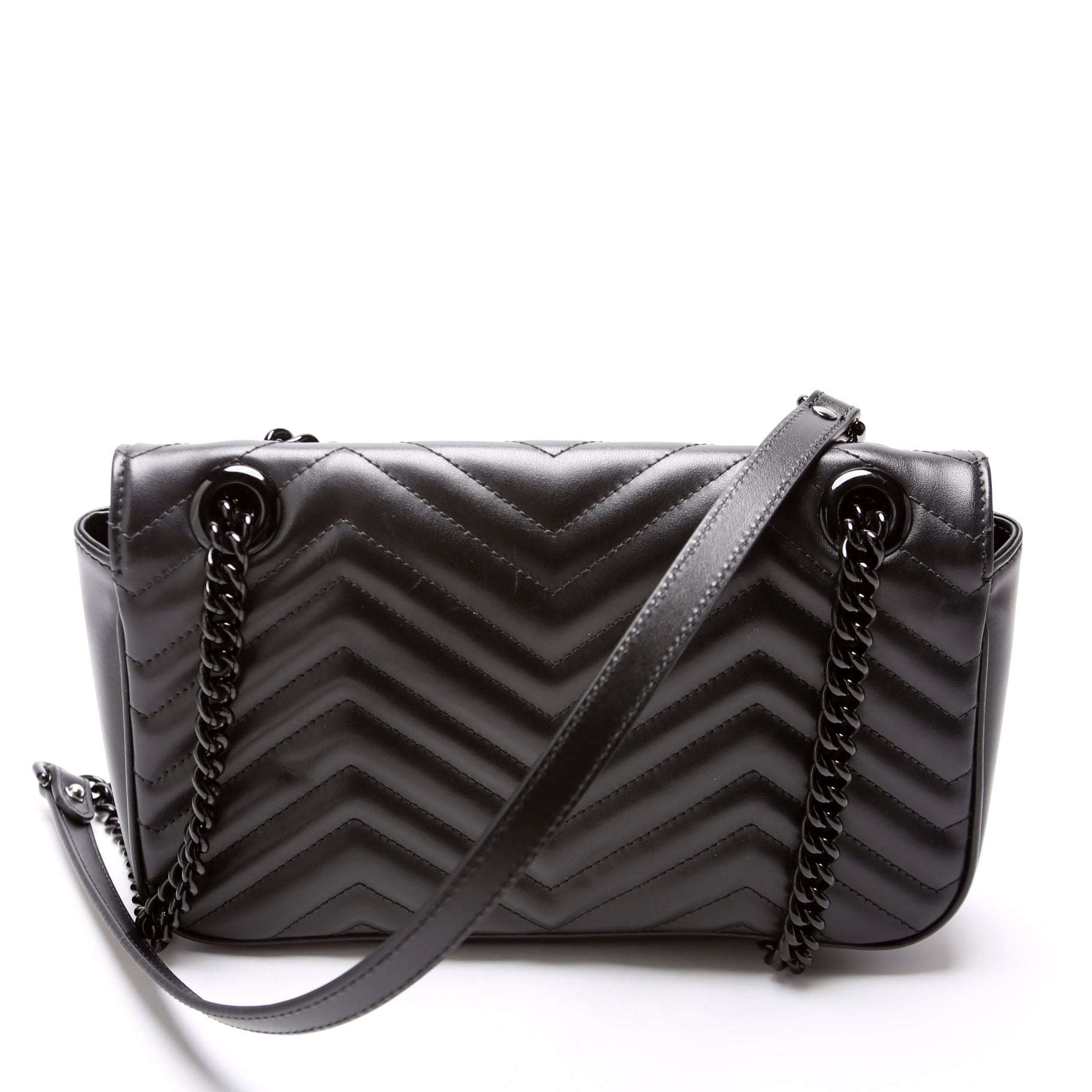 443497 Marmont Leather Monochrome Shoulder Small Flap Black