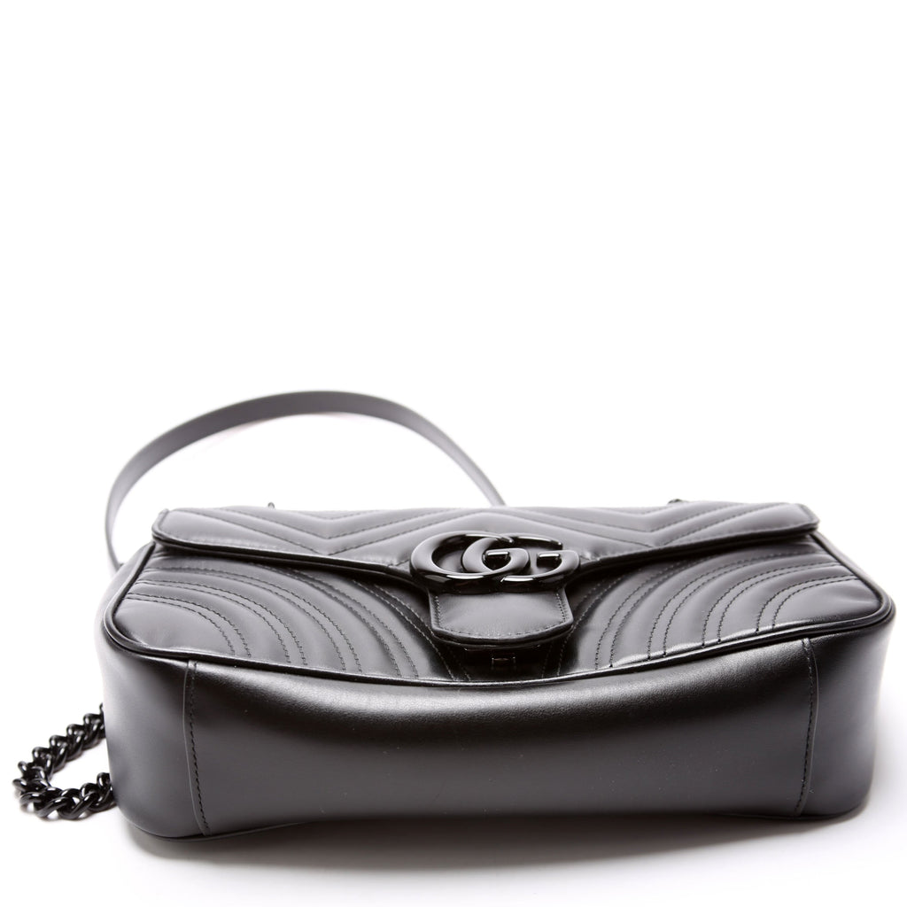 443497 Marmont Leather Monochrome Shoulder Small Flap Black