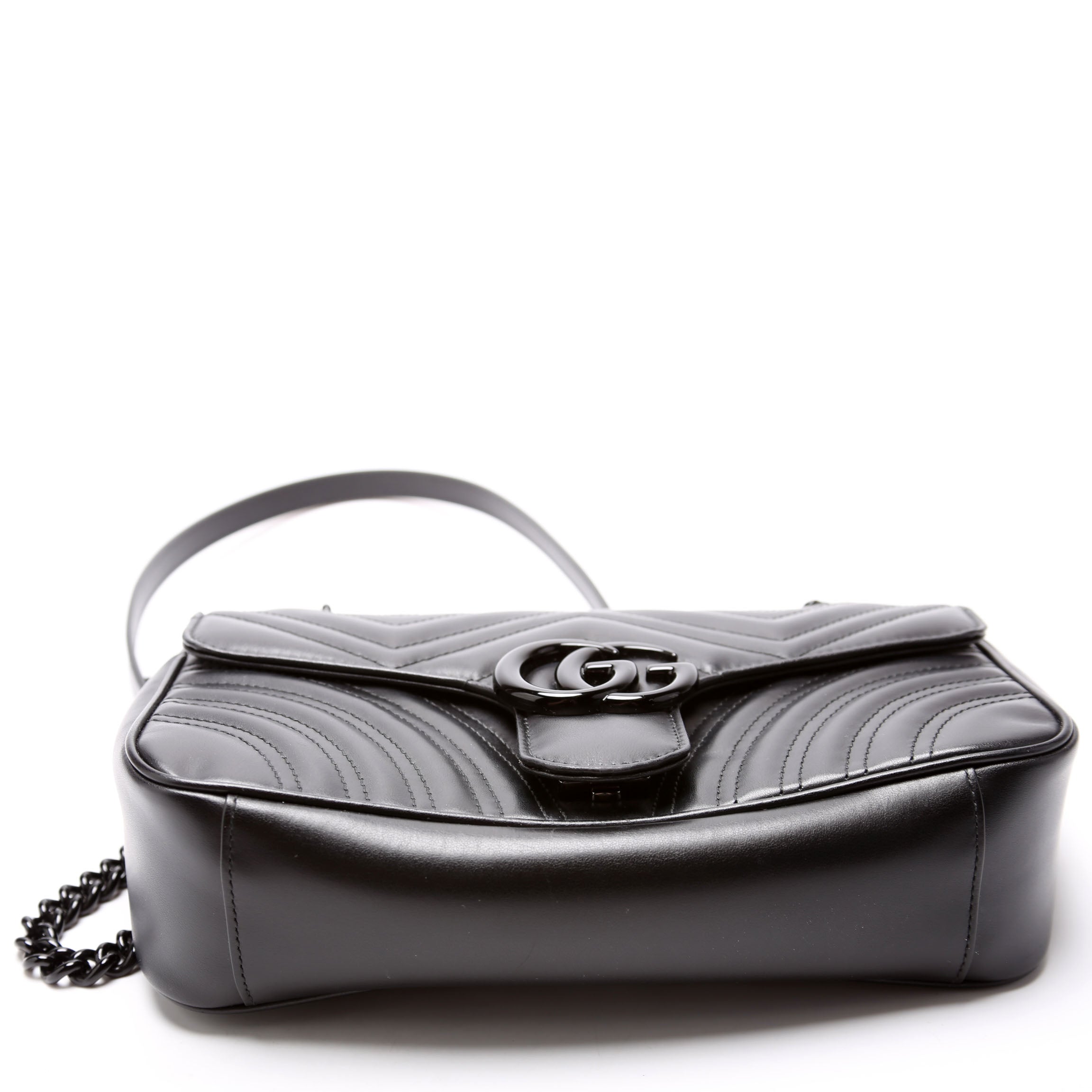 443497 Marmont Leather Monochrome Shoulder Small Flap Black