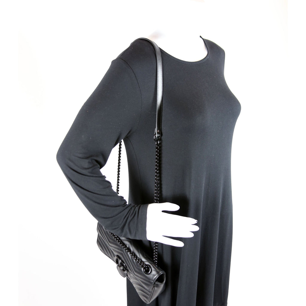 443497 Marmont Leather Monochrome Shoulder Small Flap Black