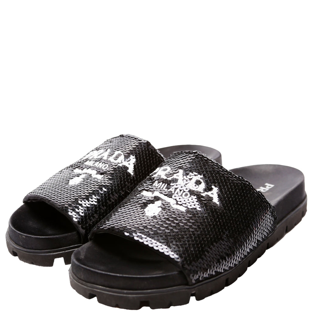 Sequin Logo Slides Size 38.5 Black