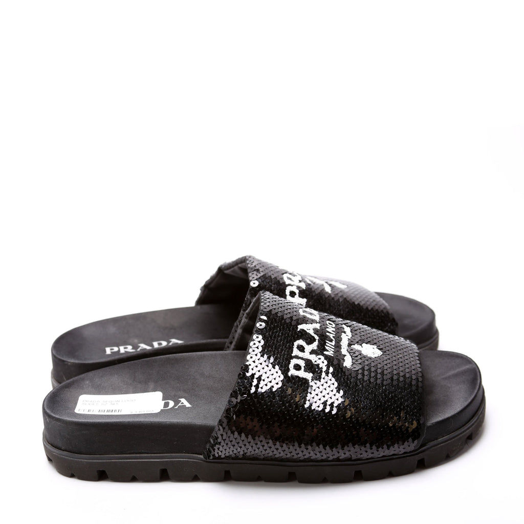 Sequin Logo Slides Size 38.5 Black
