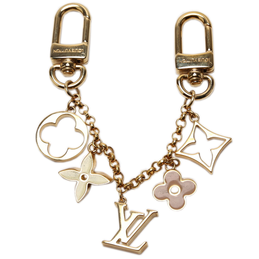 Fleur De Monogram Bag Charm Chain Gold/Beige