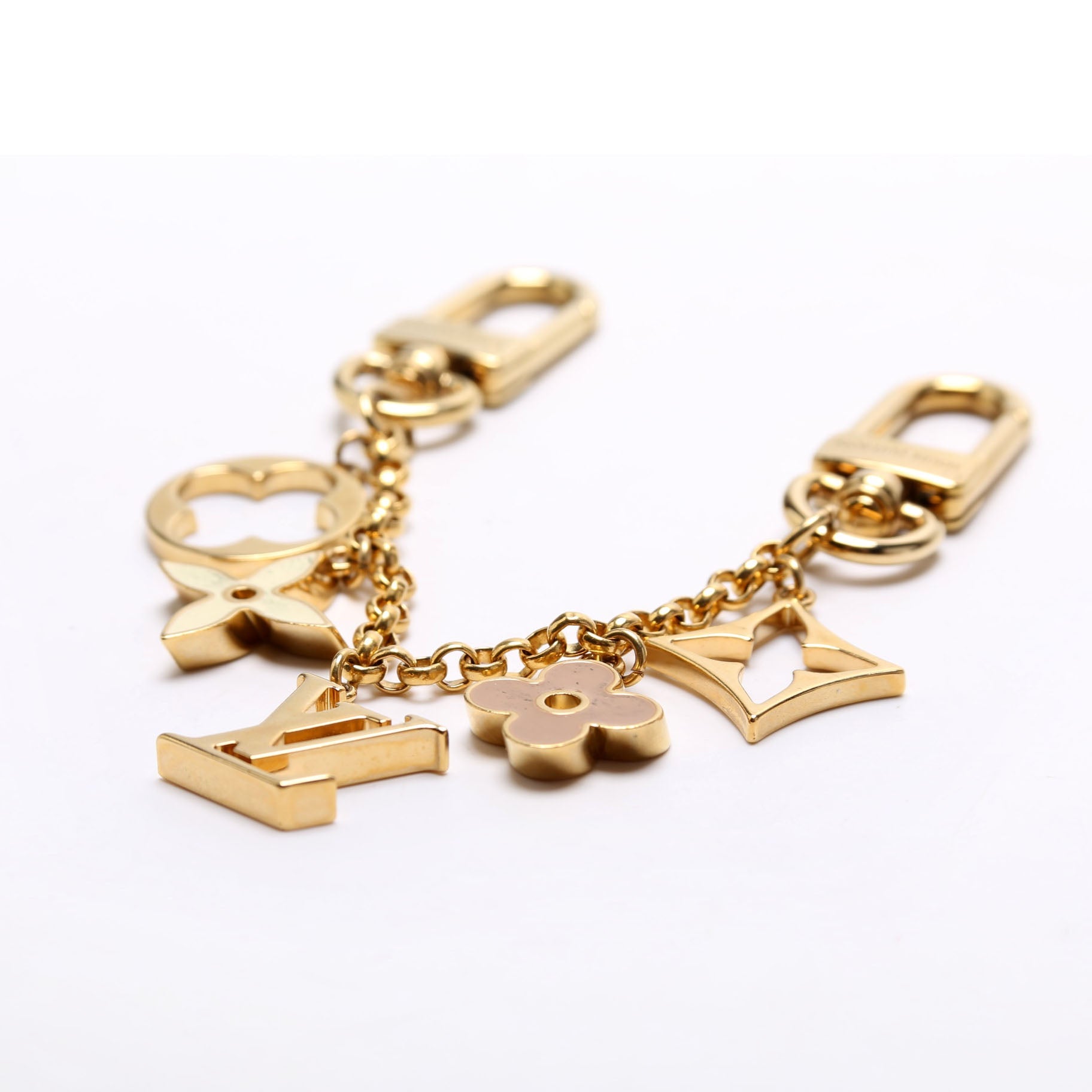 Fleur De Monogram Bag Charm Chain Gold/Beige