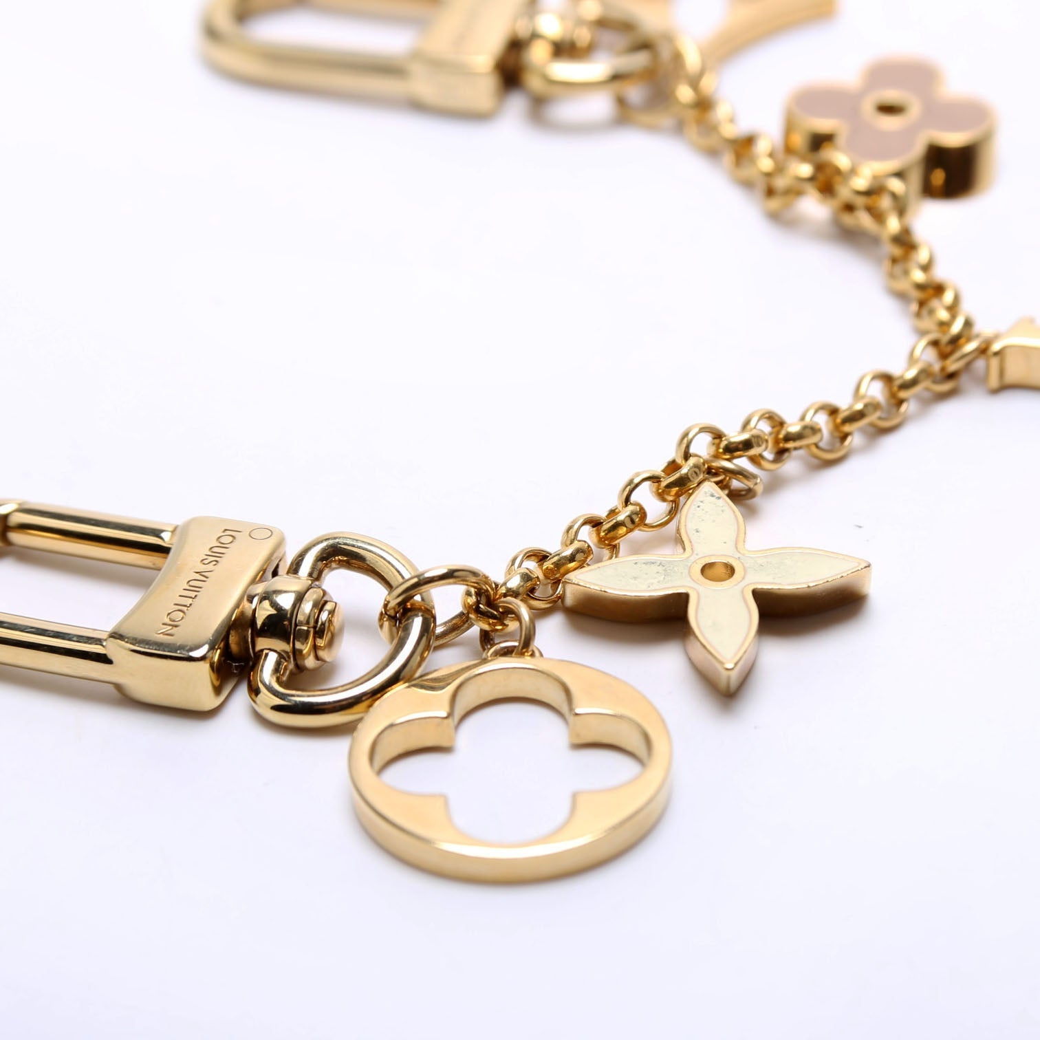 Fleur De Monogram Bag Charm Chain Gold/Beige