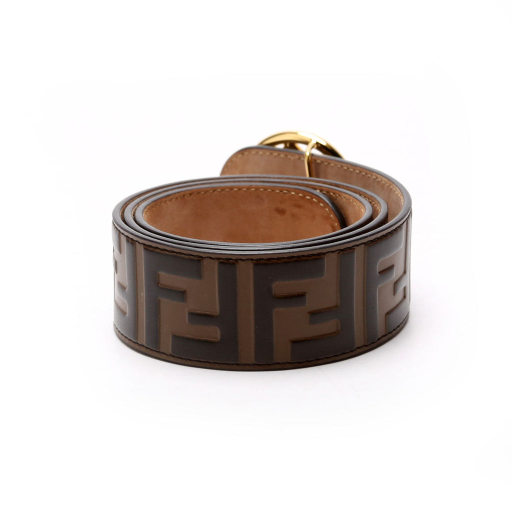 F Is Fendi FF Embossed Belt Size 75/30 Brown/Black