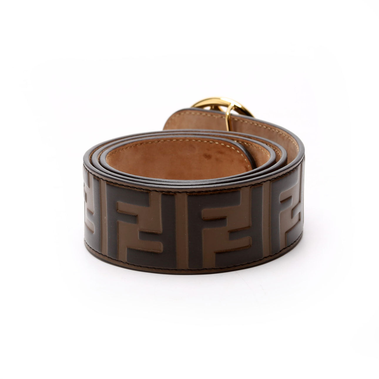 F Is Fendi FF Embossed Belt Size 75/30 Brown/Black