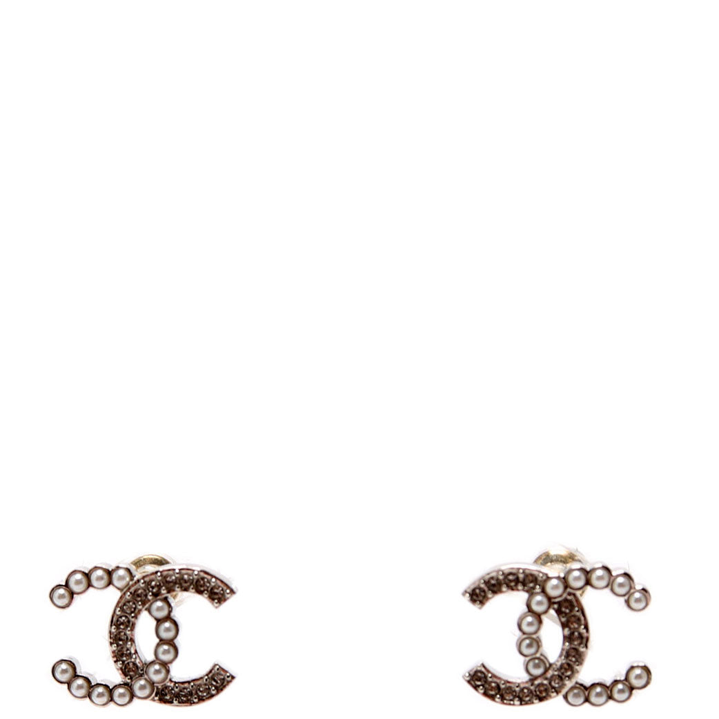 CC Crystal Pearl Stud Earrings Silver/Pearl