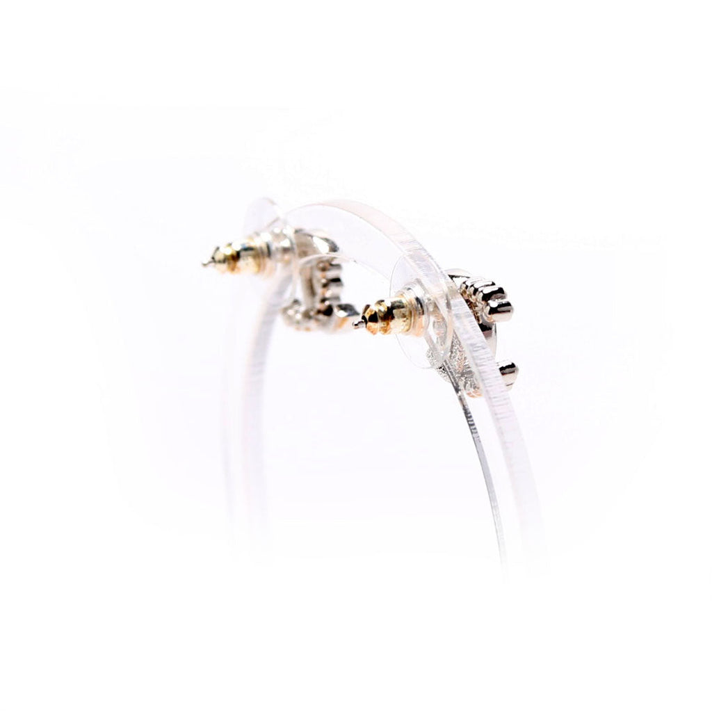 CC Crystal Pearl Stud Earrings Silver/Pearl