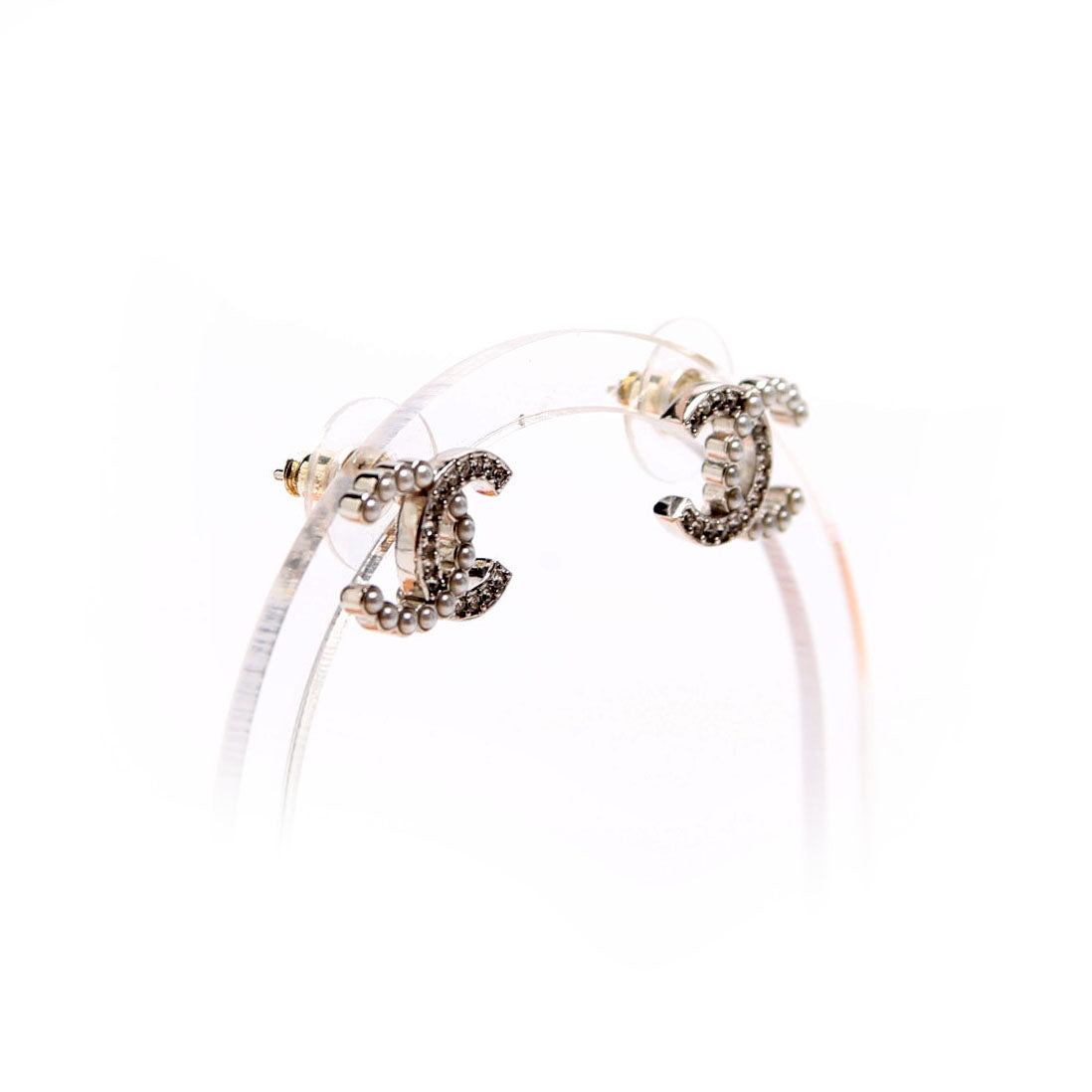 CC Crystal Pearl Stud Earrings Silver/Pearl