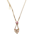 CC Pearl/Crystal Chain Link Heart Drop Necklace Gold/Pink