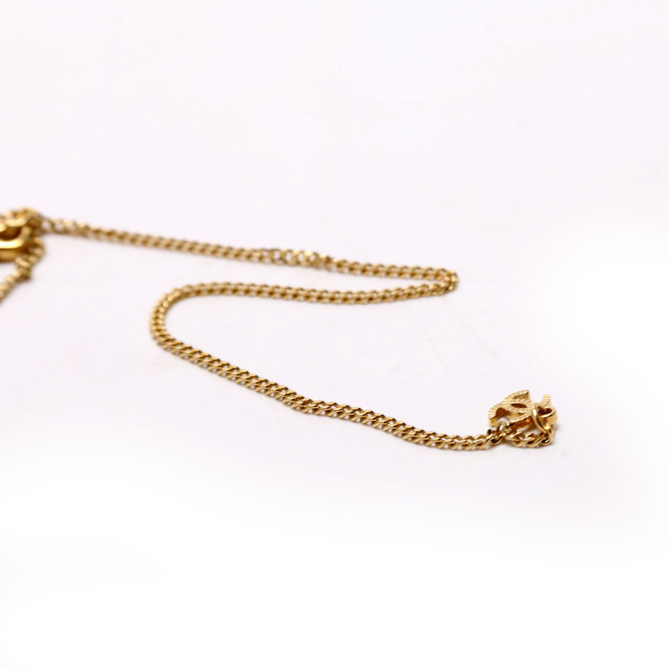 CC Pearl/Crystal Chain Link Heart Drop Necklace Gold/Pink